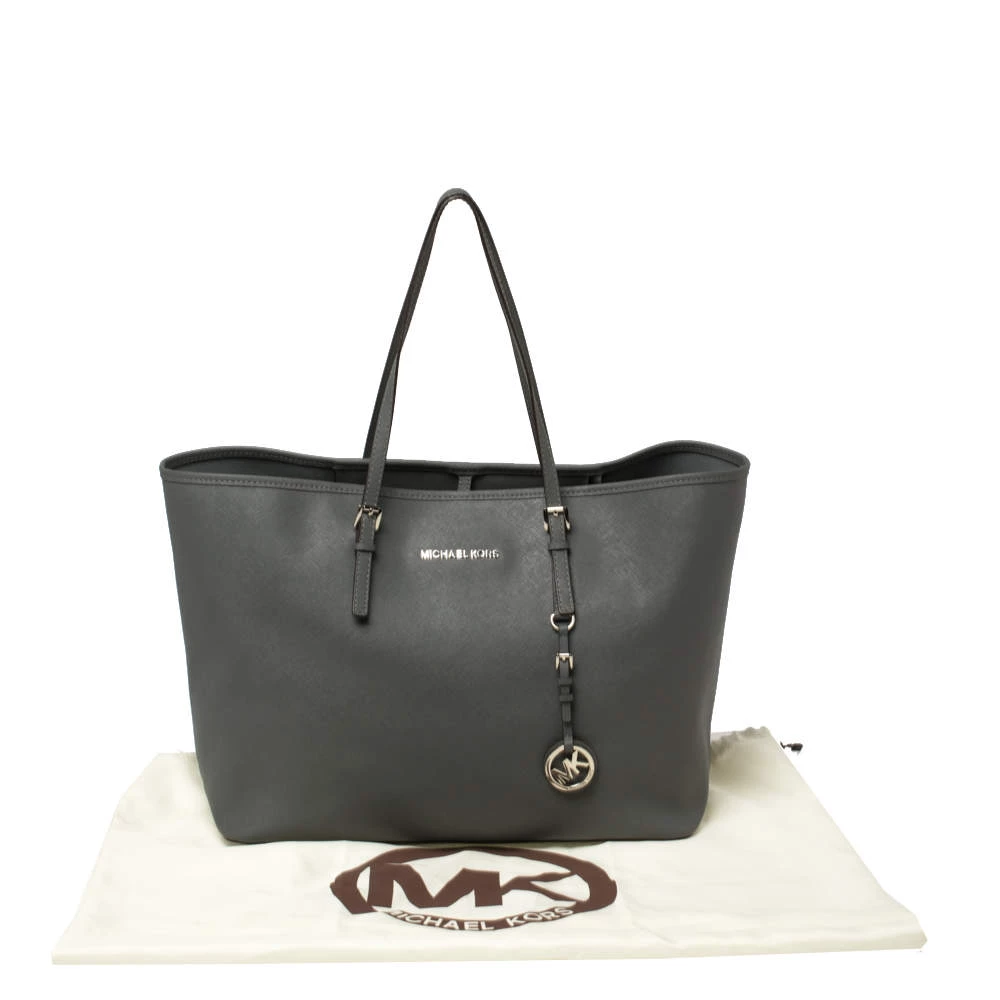 Michael Kors Grey Saffiano Leather Large Jet Set Travel Tote For Women - Image 9