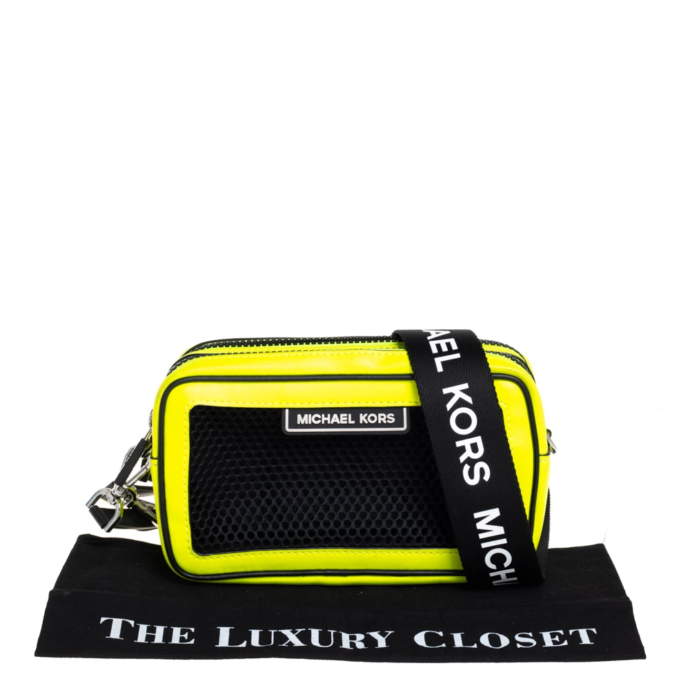Michael Kors Neon Yellow/Black Leather And Mesh Sport Danika Crossbody Bag For Women - Image 10