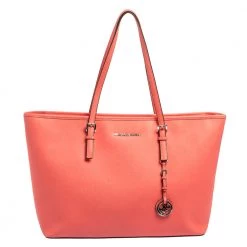 Michael Kors Coral Pink Saffiano Leather Large Jet Set Travel Tote For Women