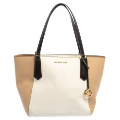 Michael Kors Beige/White Leather Kimberly Tote For Women