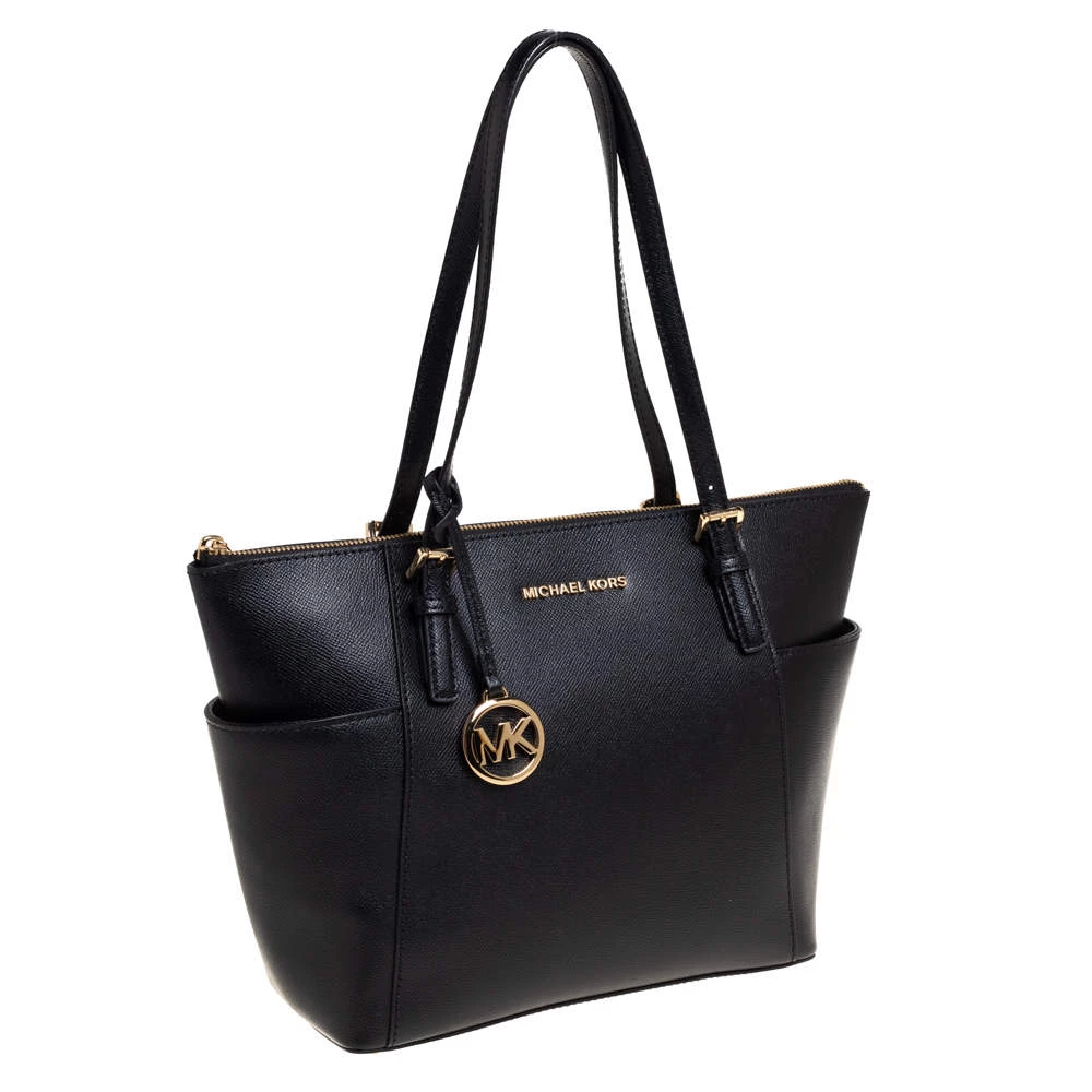Michael Kors Black Leather Medium Jet Set Top Zip Tote For Women - Image 3