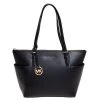Michael Kors Black Leather Medium Jet Set Top Zip Tote For Women