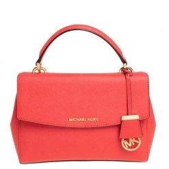 Michael Kors Red Leather Small Ava Top Handle Bag For Women