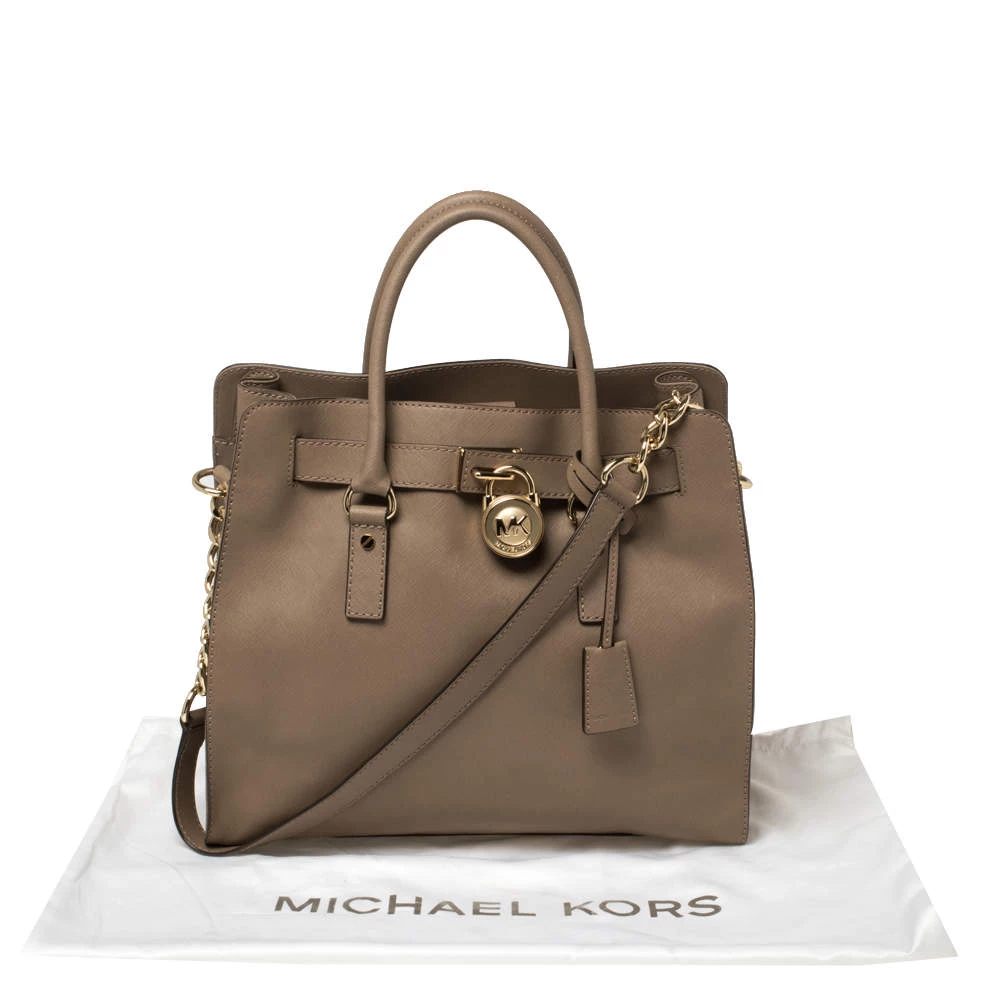 MICHAEL Michael Kors Beige Saffiano Leather Large Hamilton North South Tote For Women - Image 9