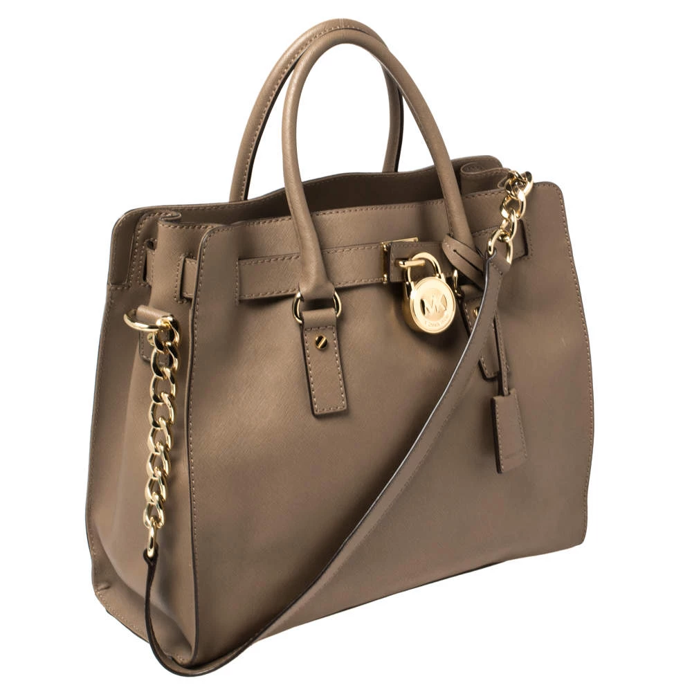 MICHAEL Michael Kors Beige Saffiano Leather Large Hamilton North South Tote For Women - Image 3
