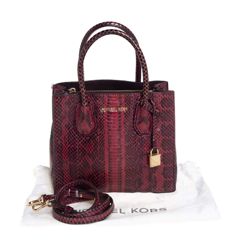 Michael Kors Burgundy Snakeskin Small Mercer Tote For Women - Image 9