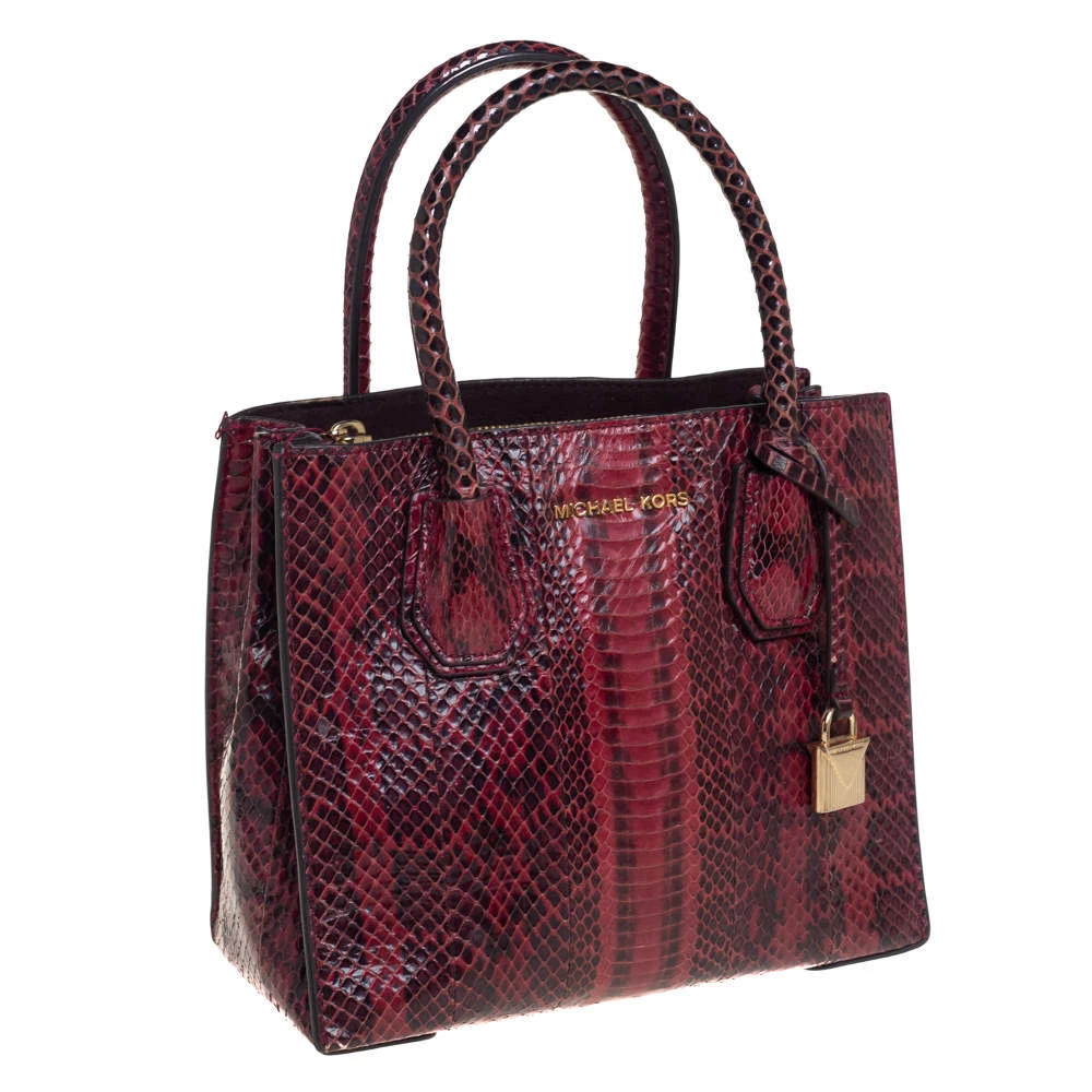 Michael Kors Burgundy Snakeskin Small Mercer Tote For Women - Image 3