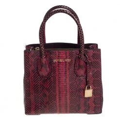 Michael Kors Burgundy Snakeskin Small Mercer Tote For Women