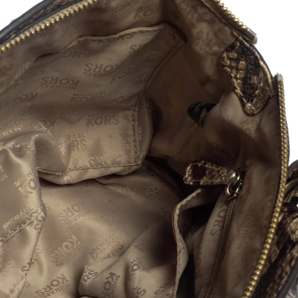 Michael Kors Metallic Gold And Black Python Embossed Leather Tote For Women - Image 8