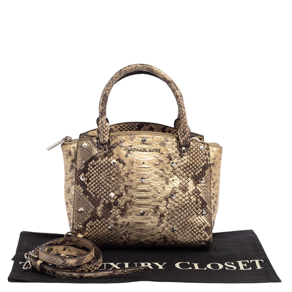 Michael Kors Metallic Gold And Black Python Embossed Leather Tote For Women - Image 11