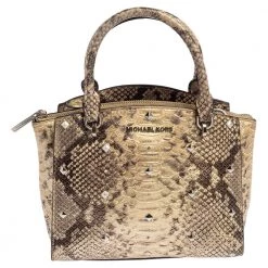 Michael Kors Metallic Gold And Black Python Embossed Leather Tote For Women
