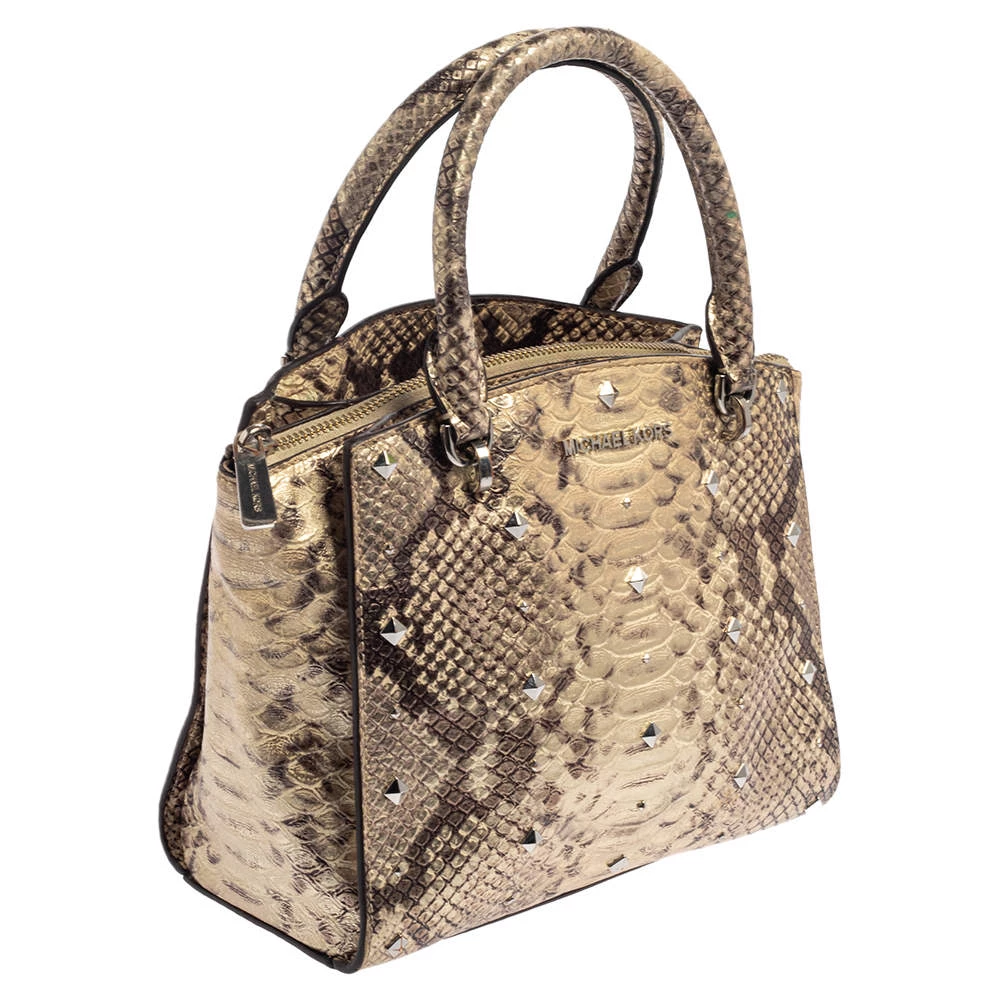 Michael Kors Metallic Gold And Black Python Embossed Leather Tote For Women - Image 3