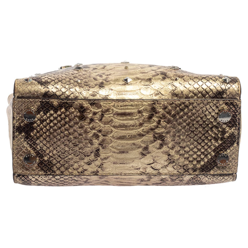 Michael Kors Metallic Gold And Black Python Embossed Leather Tote For Women - Image 7