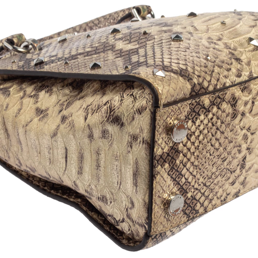 Michael Kors Metallic Gold And Black Python Embossed Leather Tote For Women - Image 12