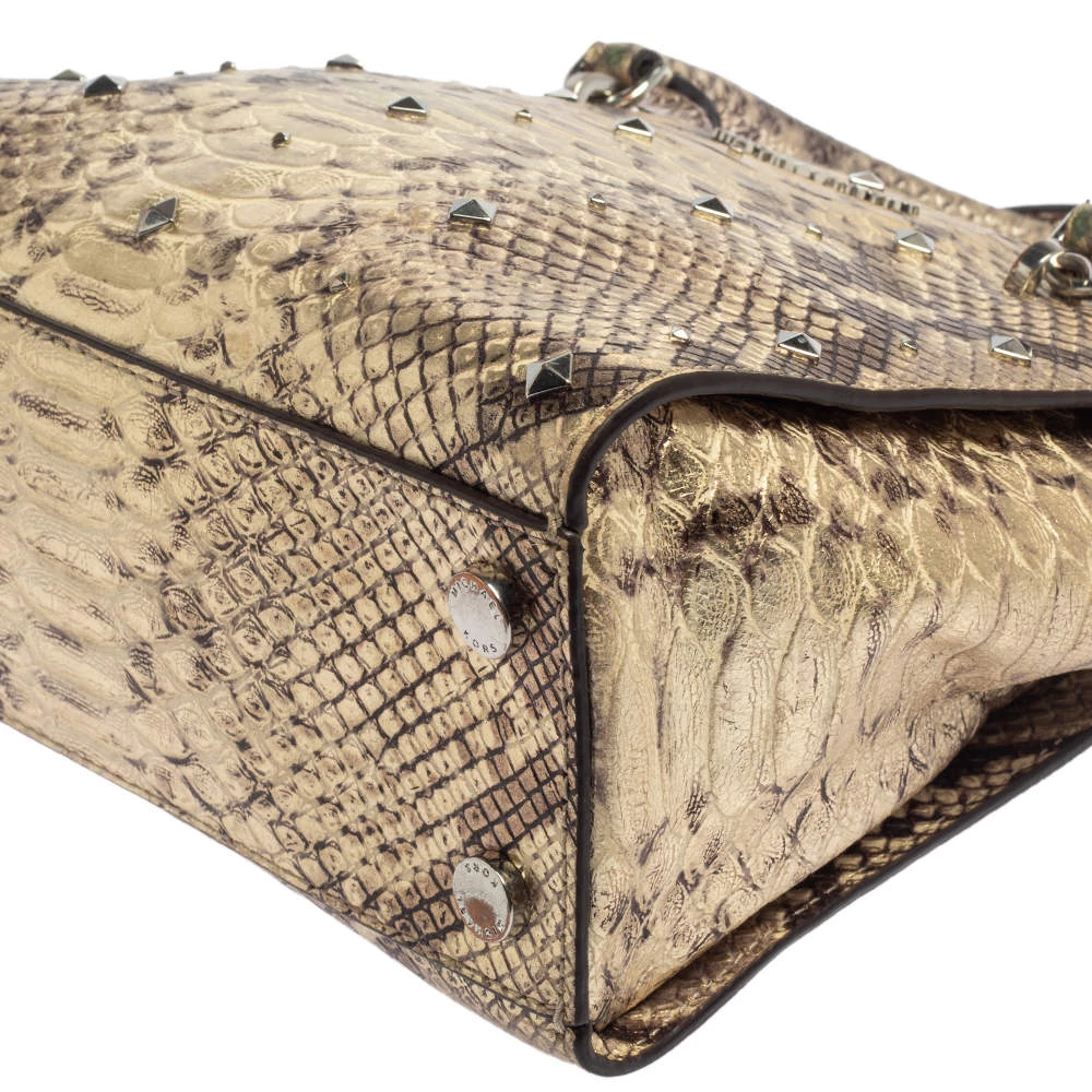 Michael Kors Metallic Gold And Black Python Embossed Leather Tote For Women - Image 13