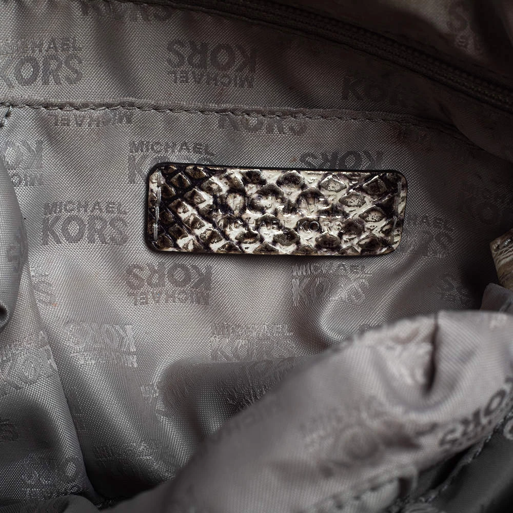 Michael Kors Metallic Gold And Black Python Embossed Leather Tote For Women - Image 10