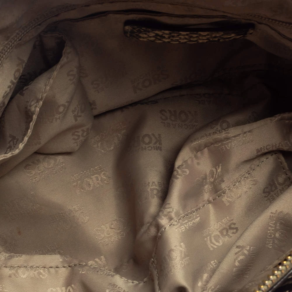 Michael Kors Metallic Gold And Black Python Embossed Leather Tote For Women - Image 9