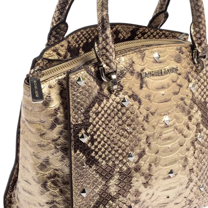 Michael Kors Metallic Gold And Black Python Embossed Leather Tote For Women - Image 6