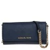 Michael Kors Blue Textured Leather Jet Set Chain Wallet For Women