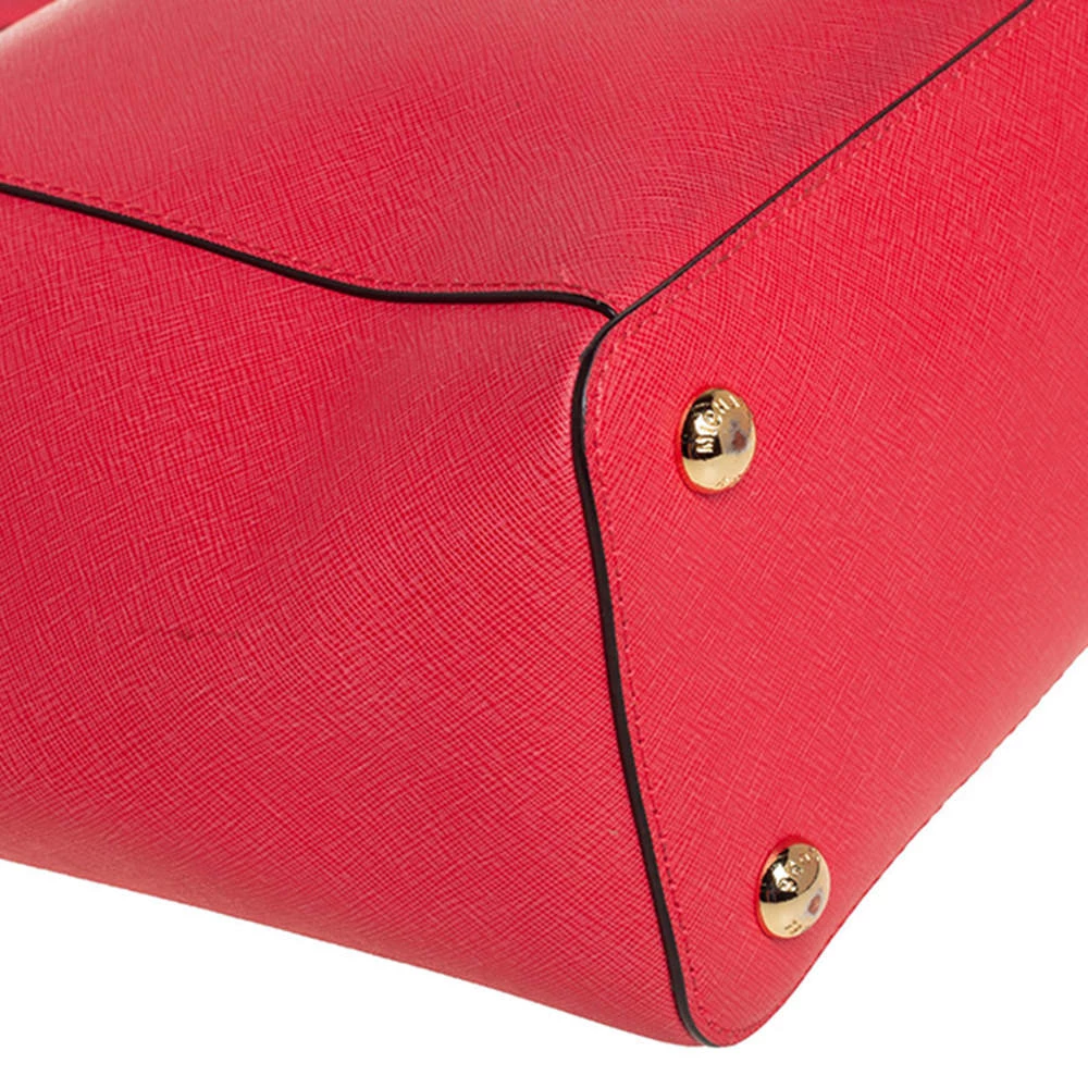 Michael Kors Coral Red Leather Medium Jet Set Top Zip Tote For Women - Image 11