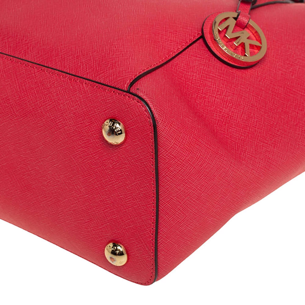 Michael Kors Coral Red Leather Medium Jet Set Top Zip Tote For Women - Image 12
