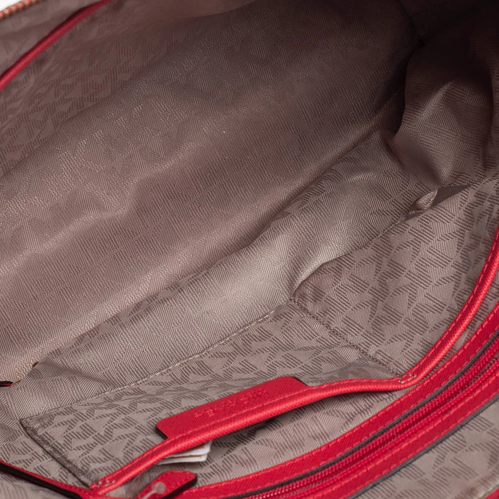 Michael Kors Coral Red Leather Medium Jet Set Top Zip Tote For Women - Image 7