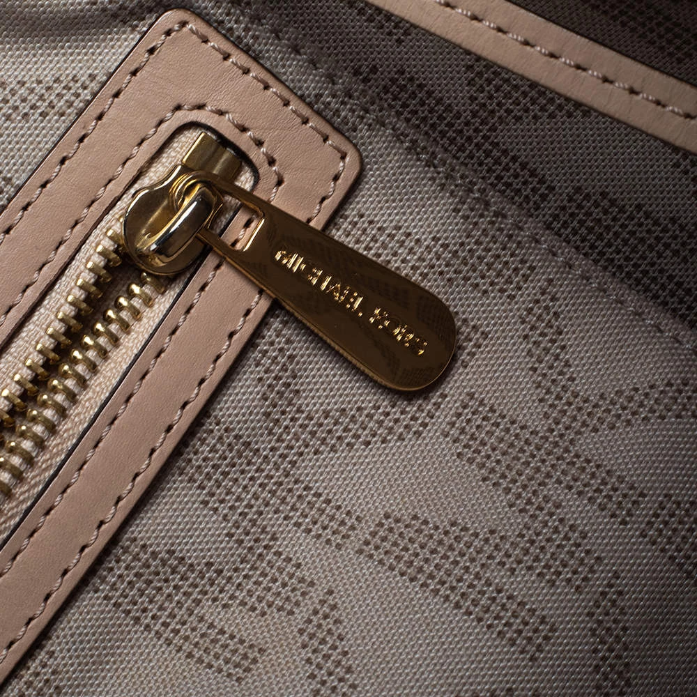 Michael Kors Brown/Beige Signature Coated Canvas And Leather Small Jet Set Travel Tote For Women - Image 9