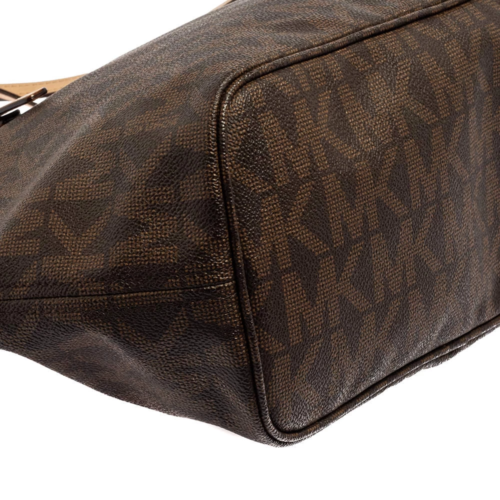 Michael Kors Brown/Beige Signature Coated Canvas And Leather Small Jet Set Travel Tote For Women - Image 11