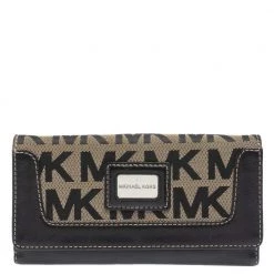 Michael Kors Beige/Black Signature Coated Canvas And Leather Brookville Caryall Continental Wallet For Women