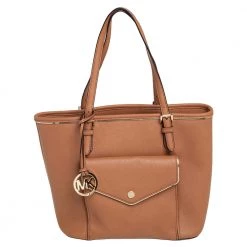 Michael Kors Brown Saffiano Leather Jet Set Pocket Tote For Women