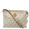 Michael Kors White/Tan Monogram Coated Canvas And Leather Crossbody Bag For Women