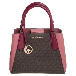 Michael Kors Pink/Brown Signature Coated Canvas And Leather Kimberly Satchel For Women