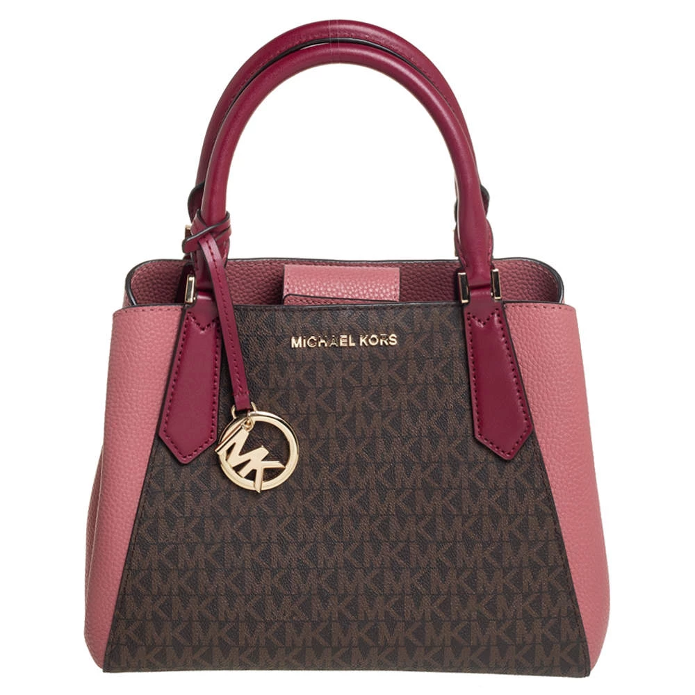 Michael Kors Pink/Brown Signature Coated Canvas And Leather Kimberly Satchel For Women