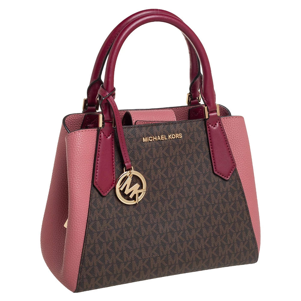 Michael Kors Pink/Brown Signature Coated Canvas And Leather Kimberly Satchel For Women - Image 3