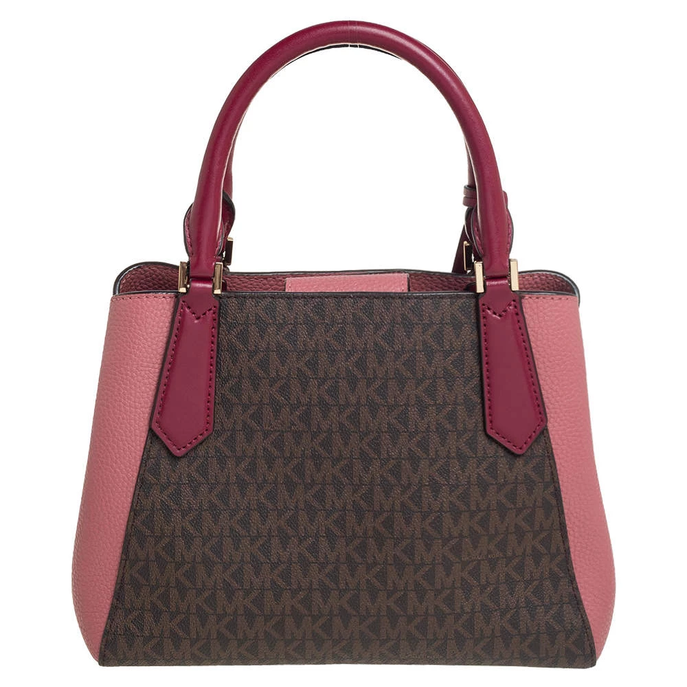 Michael Kors Pink/Brown Signature Coated Canvas And Leather Kimberly Satchel For Women - Image 4