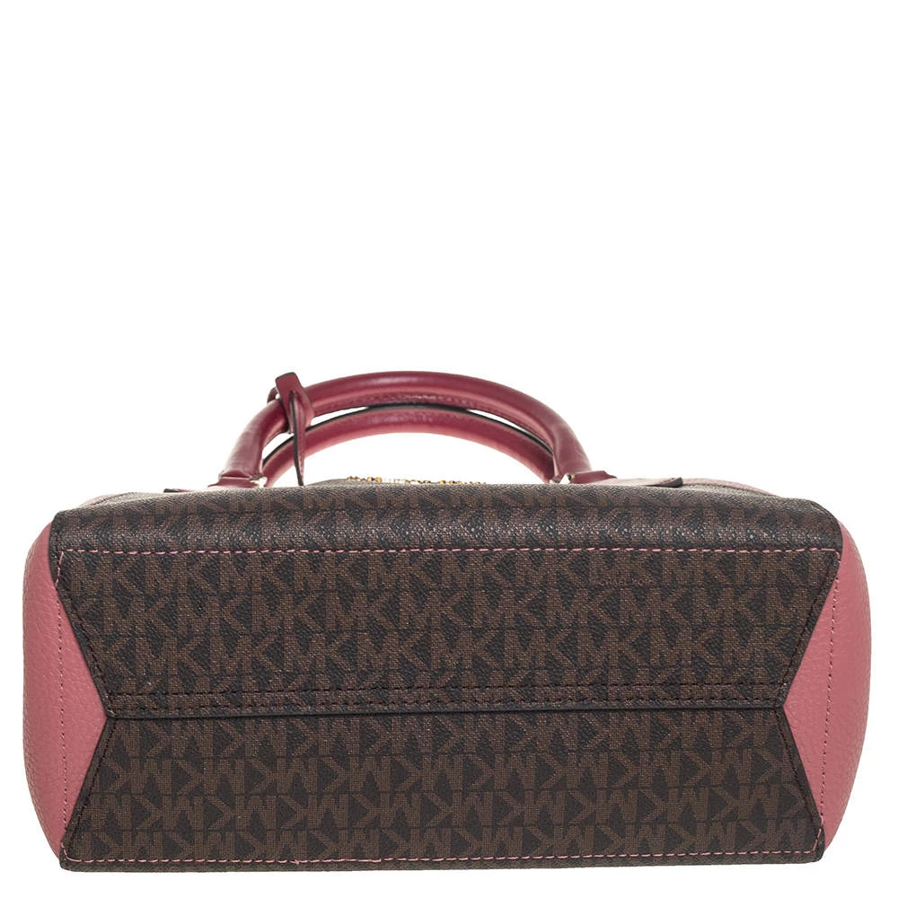 Michael Kors Pink/Brown Signature Coated Canvas And Leather Kimberly Satchel For Women - Image 6