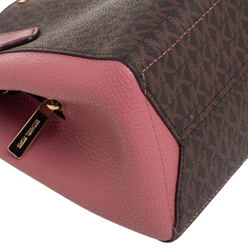 Michael Kors Pink/Brown Signature Coated Canvas And Leather Kimberly Satchel For Women - Image 11