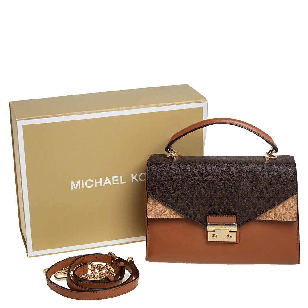 Michael Kors Tri Color Monogram Coated Canvas And Leather Kinsley Top Handle Bag For Women - Image 9