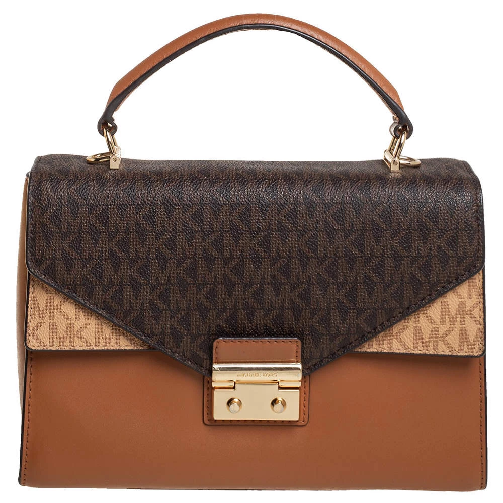 Michael Kors Tri Color Monogram Coated Canvas And Leather Kinsley Top Handle Bag For Women