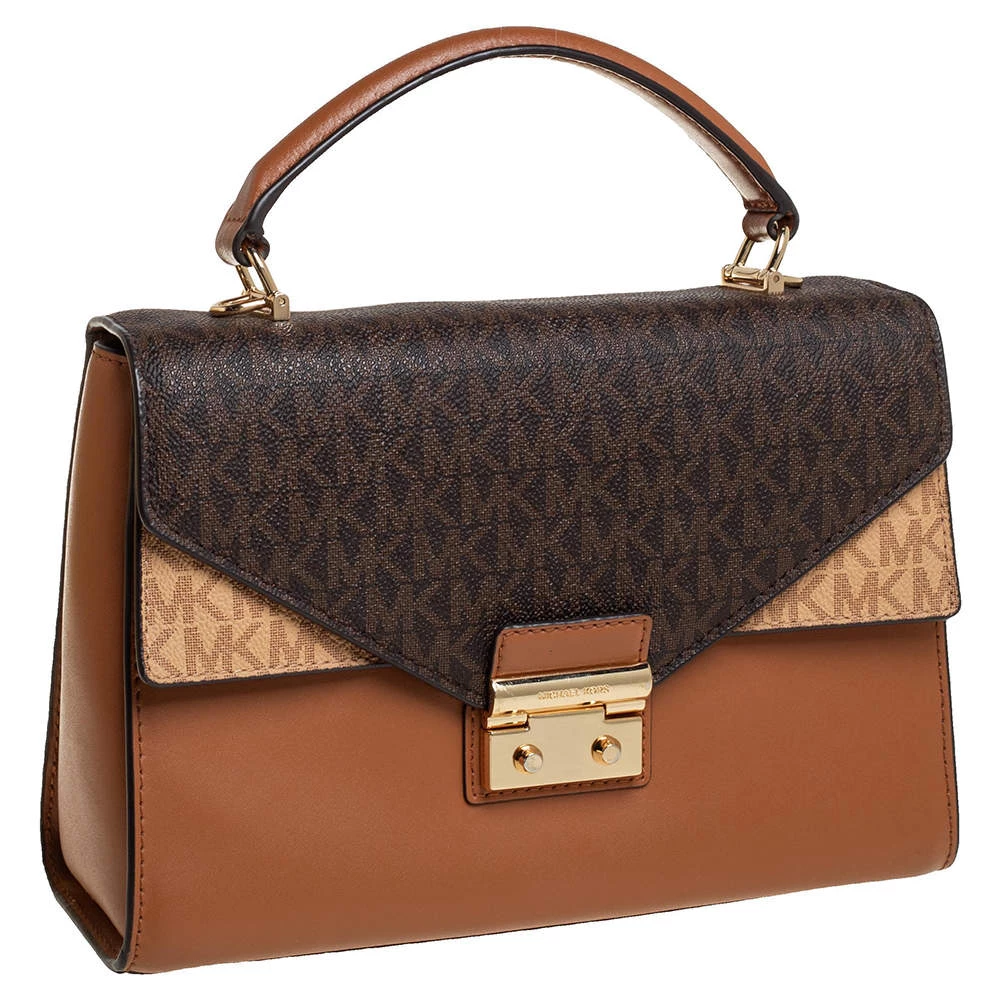 Michael Kors Tri Color Monogram Coated Canvas And Leather Kinsley Top Handle Bag For Women - Image 3