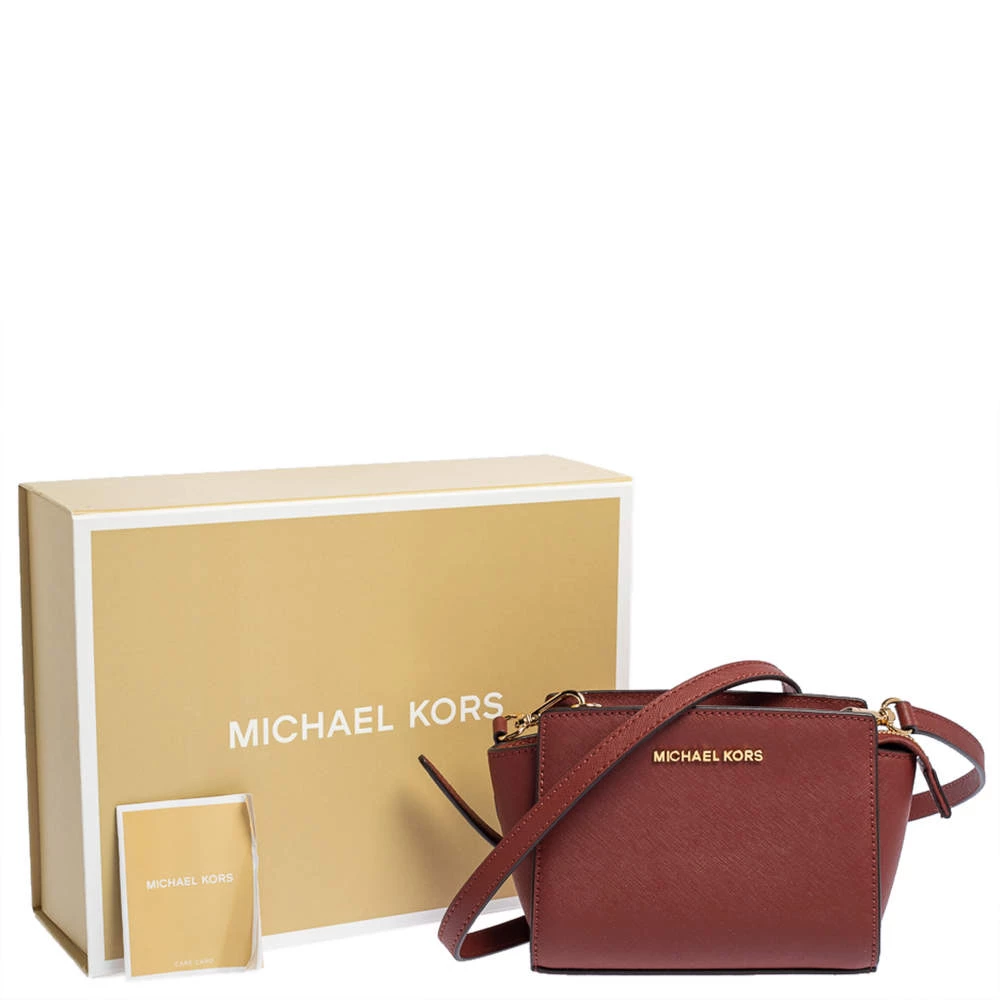Michael Kors Red Leather Mini Selma Crossbody Bag For Women - Image 9