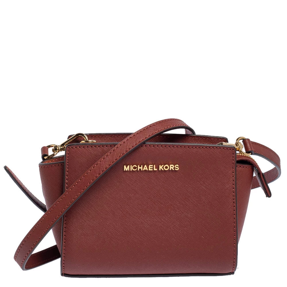 Michael Kors Red Leather Mini Selma Crossbody Bag For Women