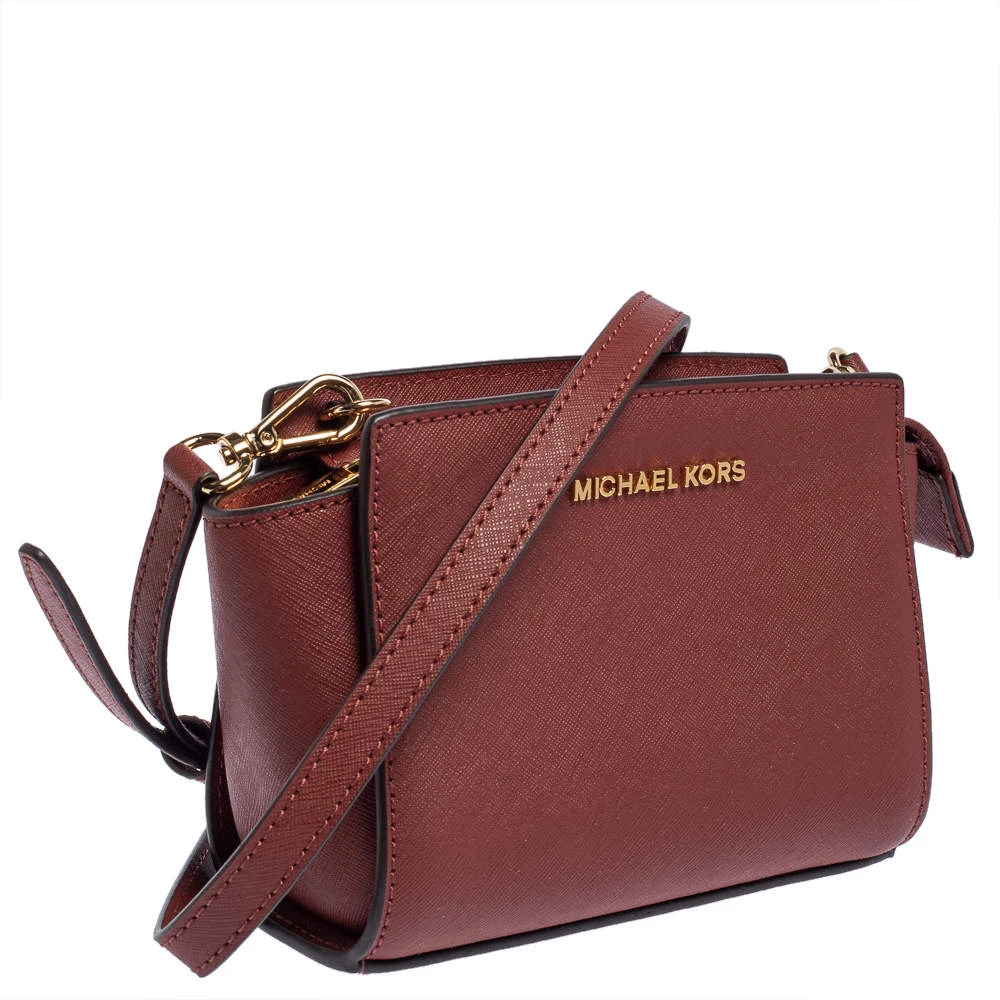 Michael Kors Red Leather Mini Selma Crossbody Bag For Women - Image 3
