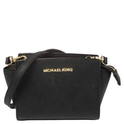 Michael Kors Black Saffiano Leather Mini Selma Crossbody Bag For Women