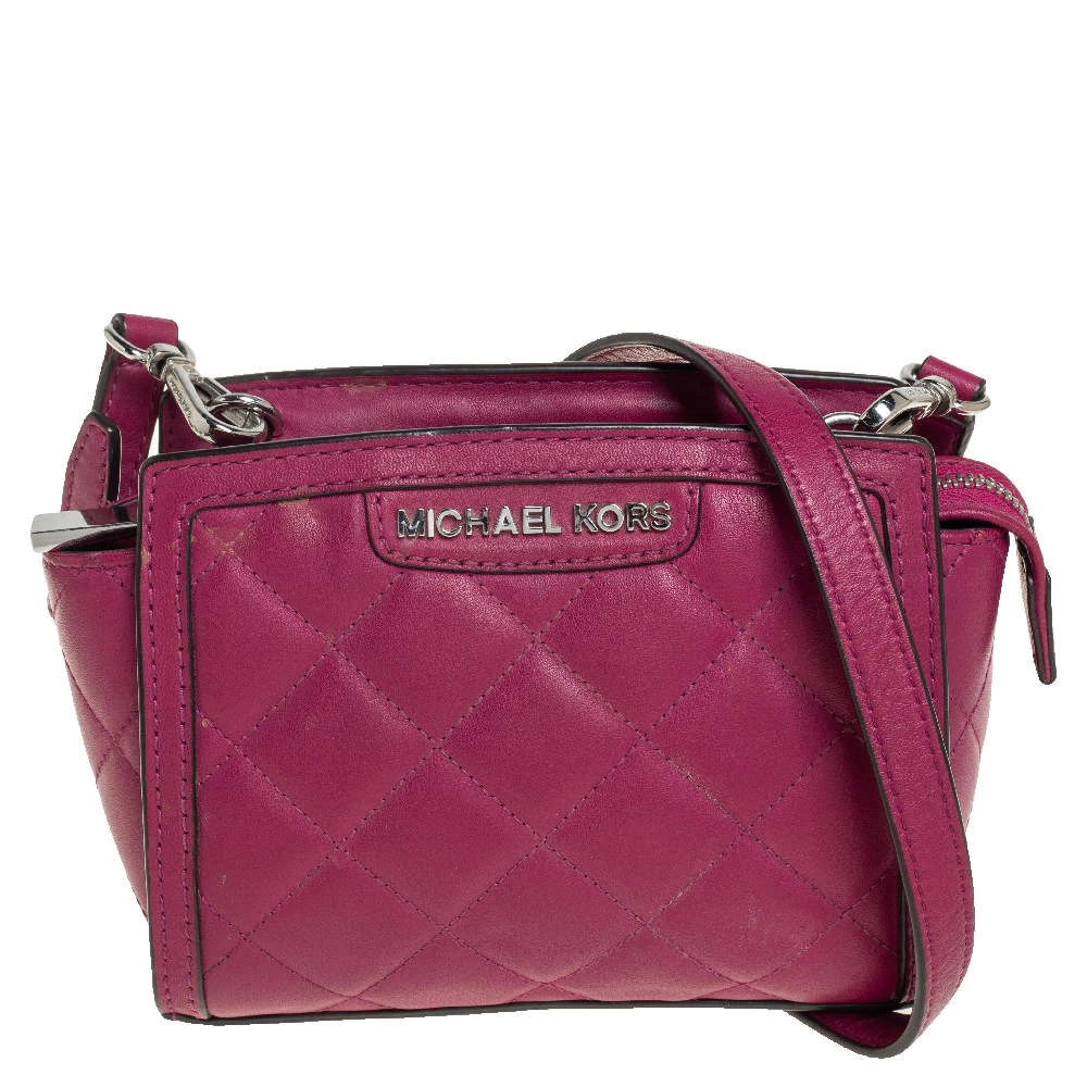 Michael Kors Fuchsia Quilted Leather Mini Selma Crossbody Bag For Women