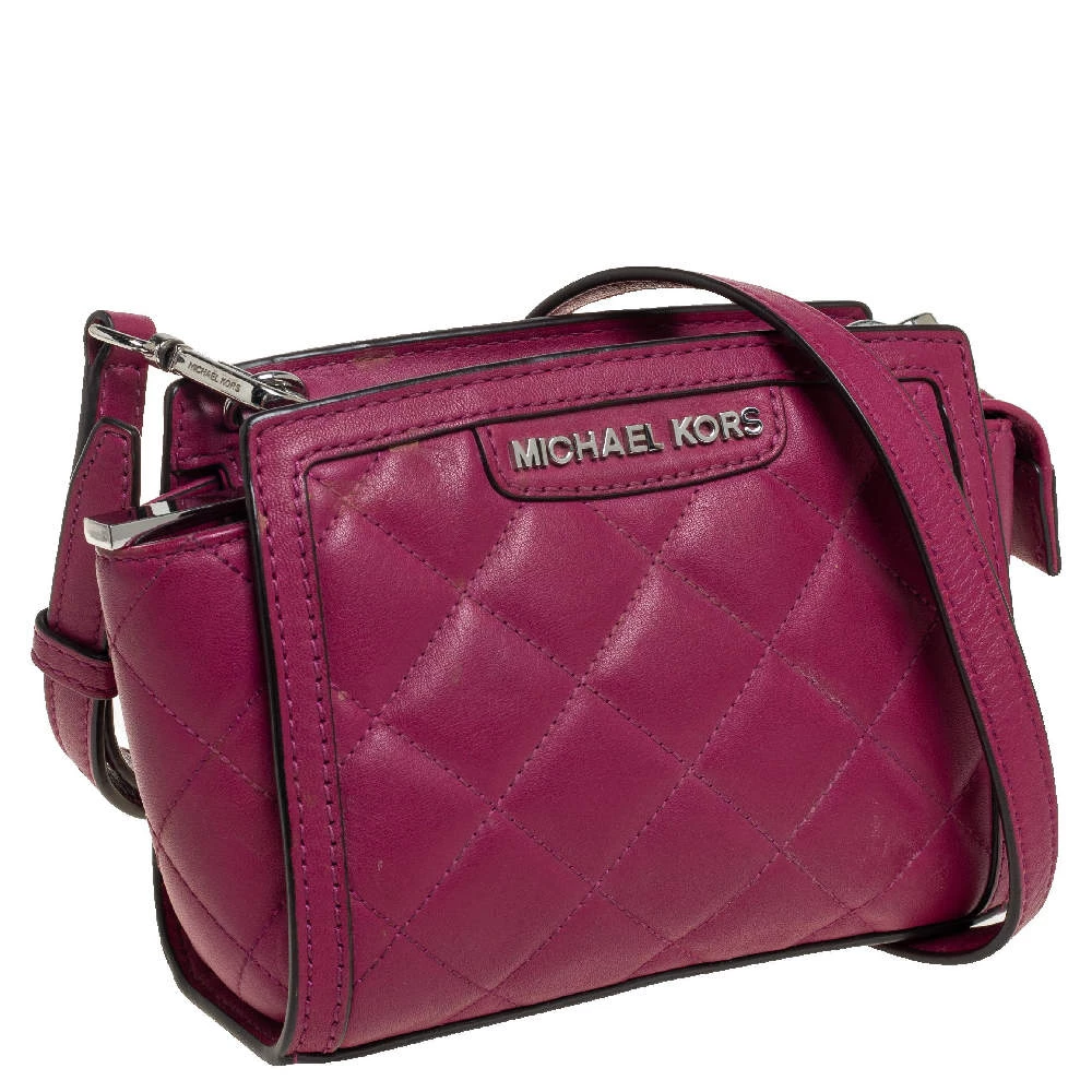 Michael Kors Fuchsia Quilted Leather Mini Selma Crossbody Bag For Women - Image 3