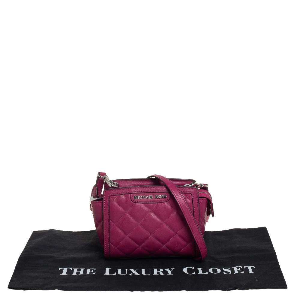 Michael Kors Fuchsia Quilted Leather Mini Selma Crossbody Bag For Women - Image 9