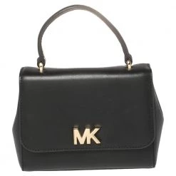 Michael Kors Black Leather Mott Top Handle Bag For Women