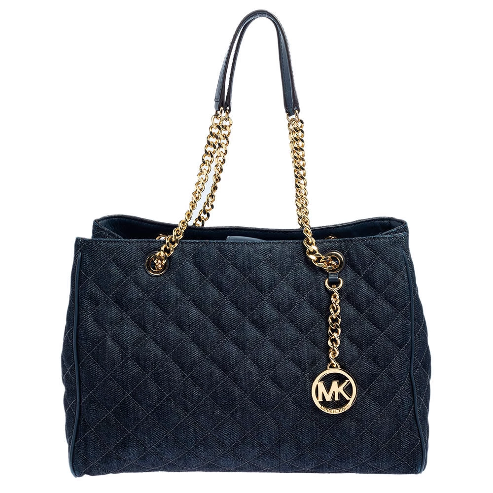 Michael Kors Blue Quilted Denim Susannah Tote For Women
