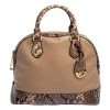 Michael Kors Beige/Brown Leather And Python Embossed Leather Smythe Satchel For Women